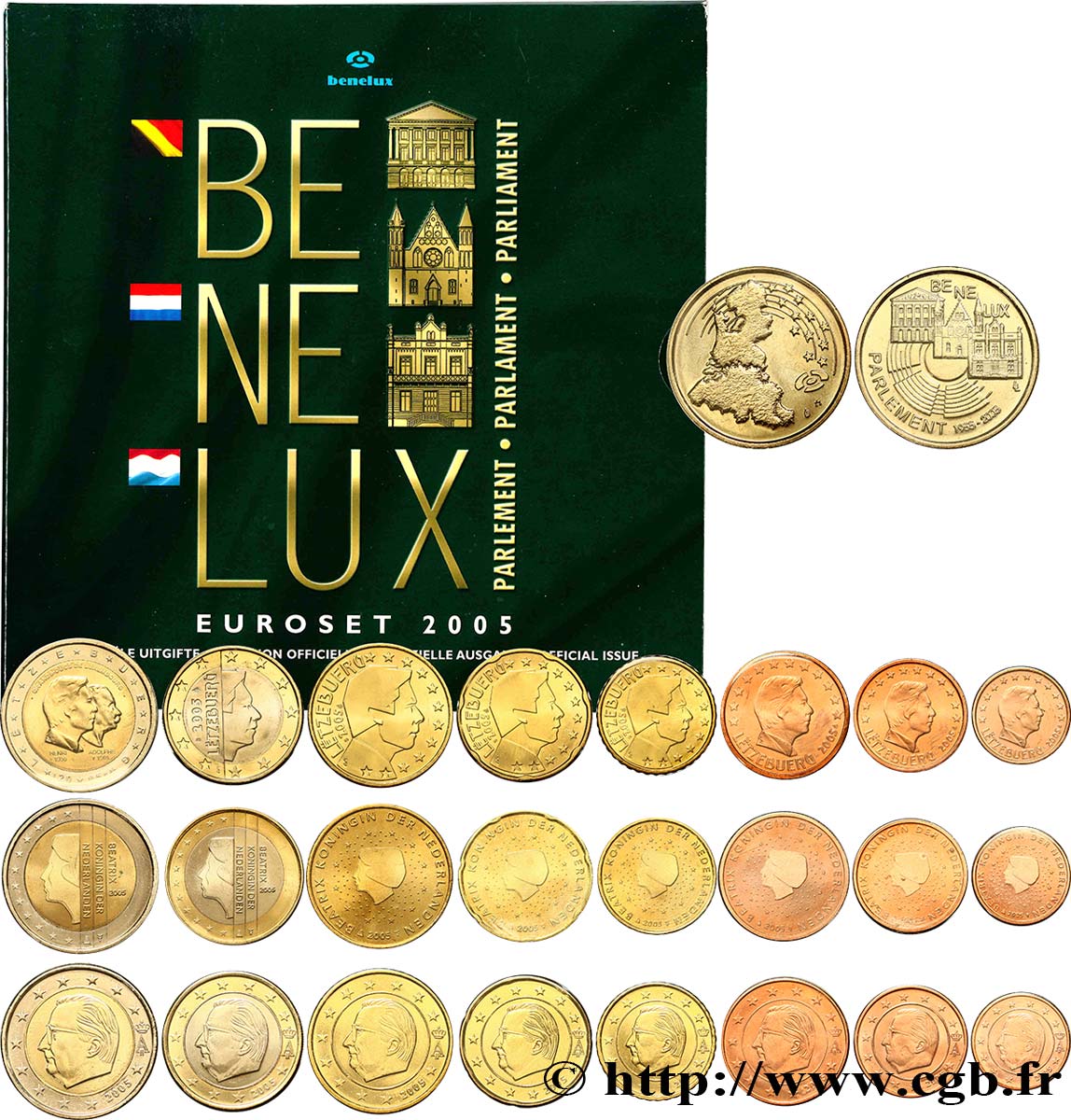 BENELUX SÉRIE Euro BRILLANT UNIVERSEL - LES PARLEMENTS NATIONAUX 2005 Brilliant Uncirculated