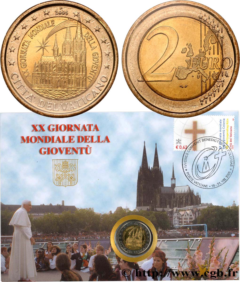 VATICAN Enveloppe philatélique 2 Euro XXe JOURNÉE MONDIALE DE LA JEUNESSE À COLOGNE  2005 BU