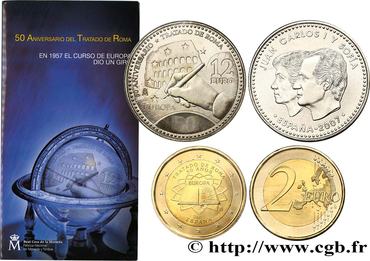 SPAGNA Blister 2 Euro et 12 Euro CINQUANTENAIRE DU TRAITÉ DE ROME 2007 FDC