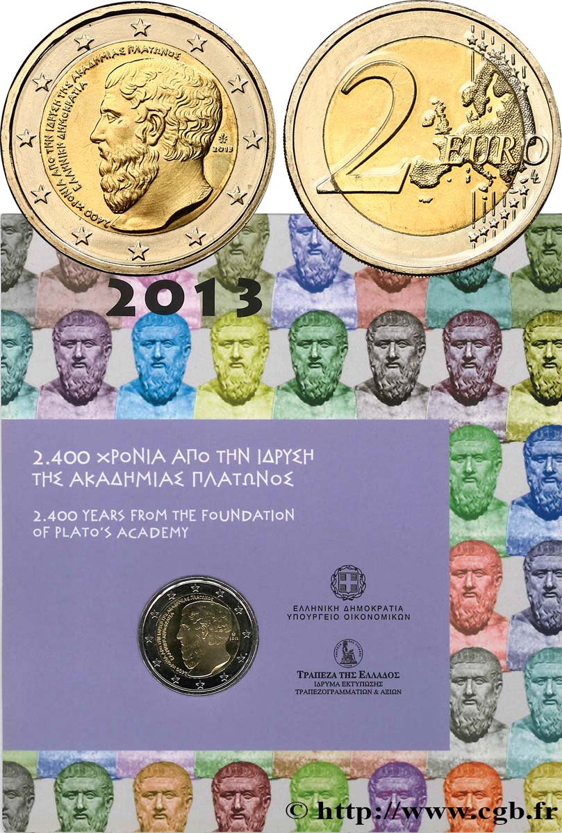 GRÈCE Coin-Card 2 Euro ACADEMIE DE PLATON 2013 BU