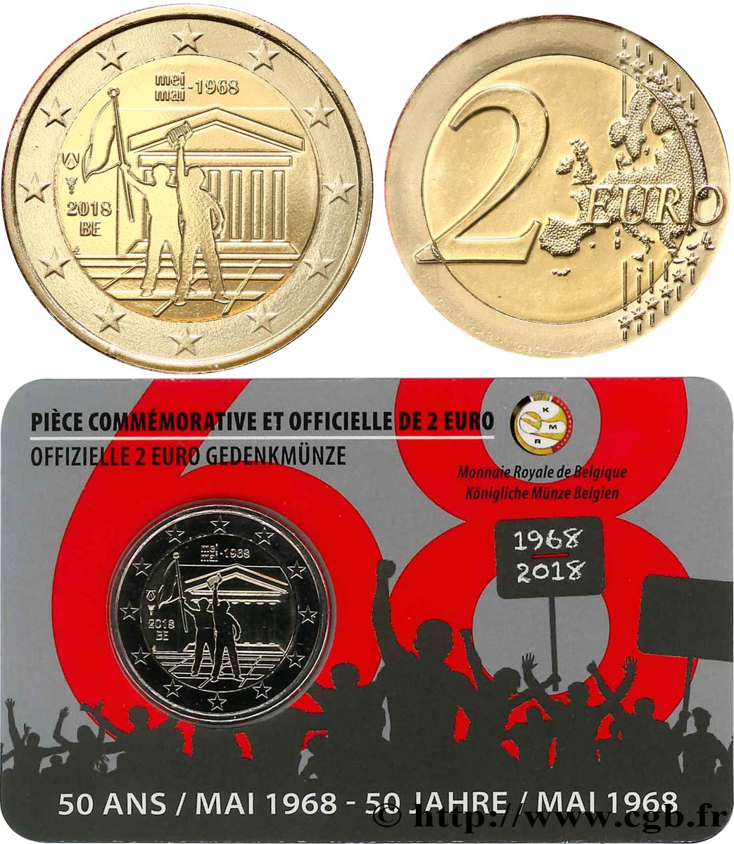 BELGIEN Coin-card 2 Euro 50 ANS MAI 1968 - Version française 2018