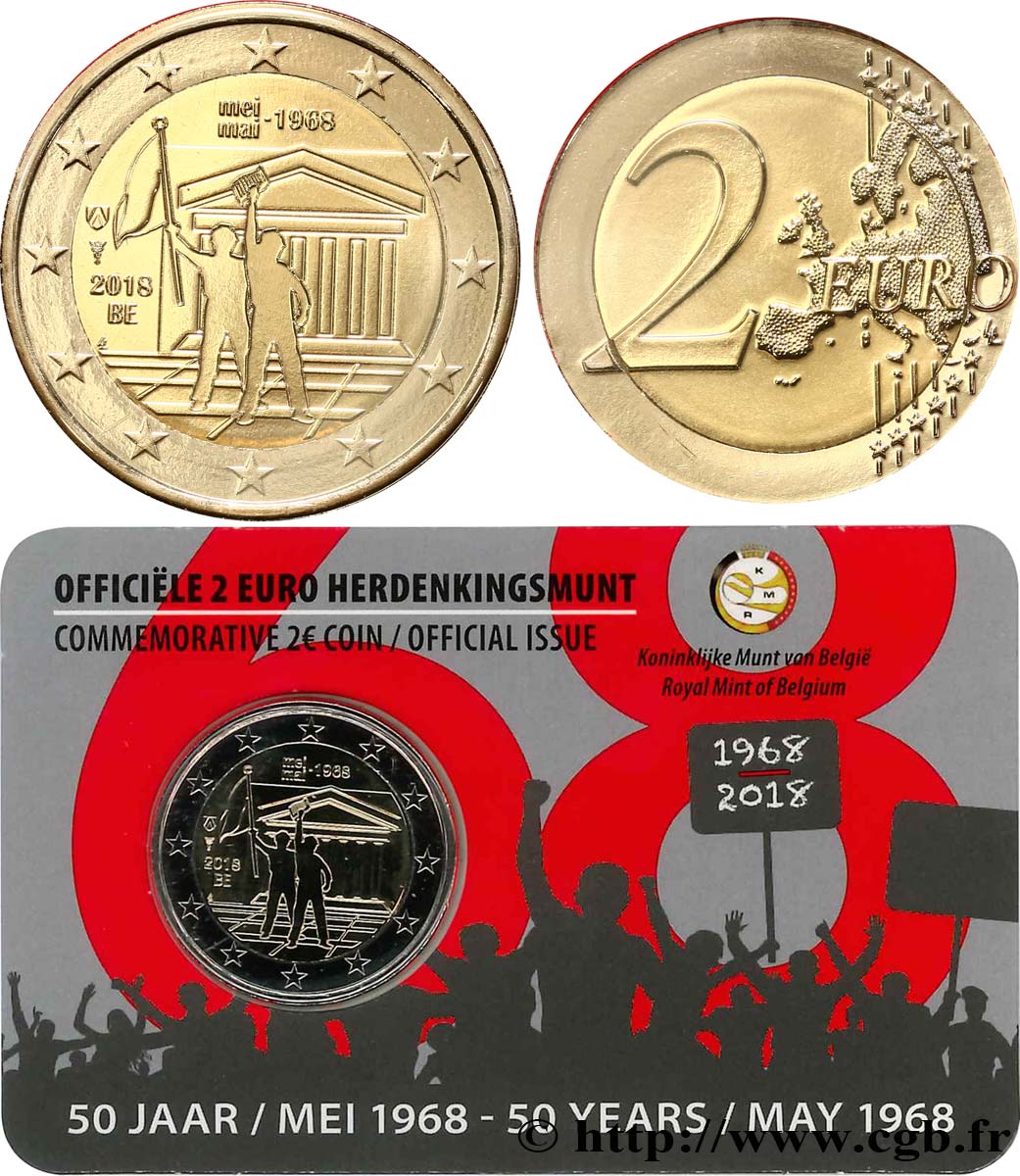 BELGIEN Coin-card 2 Euro 50 ANS MAI 1968 - Version flamande 2018