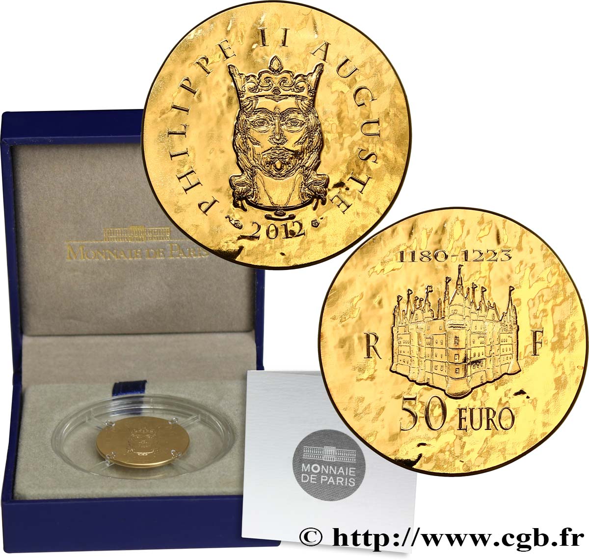 FRANCE Belle Épreuve 50 Euro or PHILIPPE II AUGUSTE (1/4 once) 2012 MS