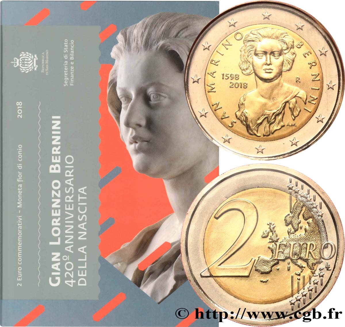 SAN MARINO 2 Euro LE BERNIN 2018 Brilliant Uncirculated