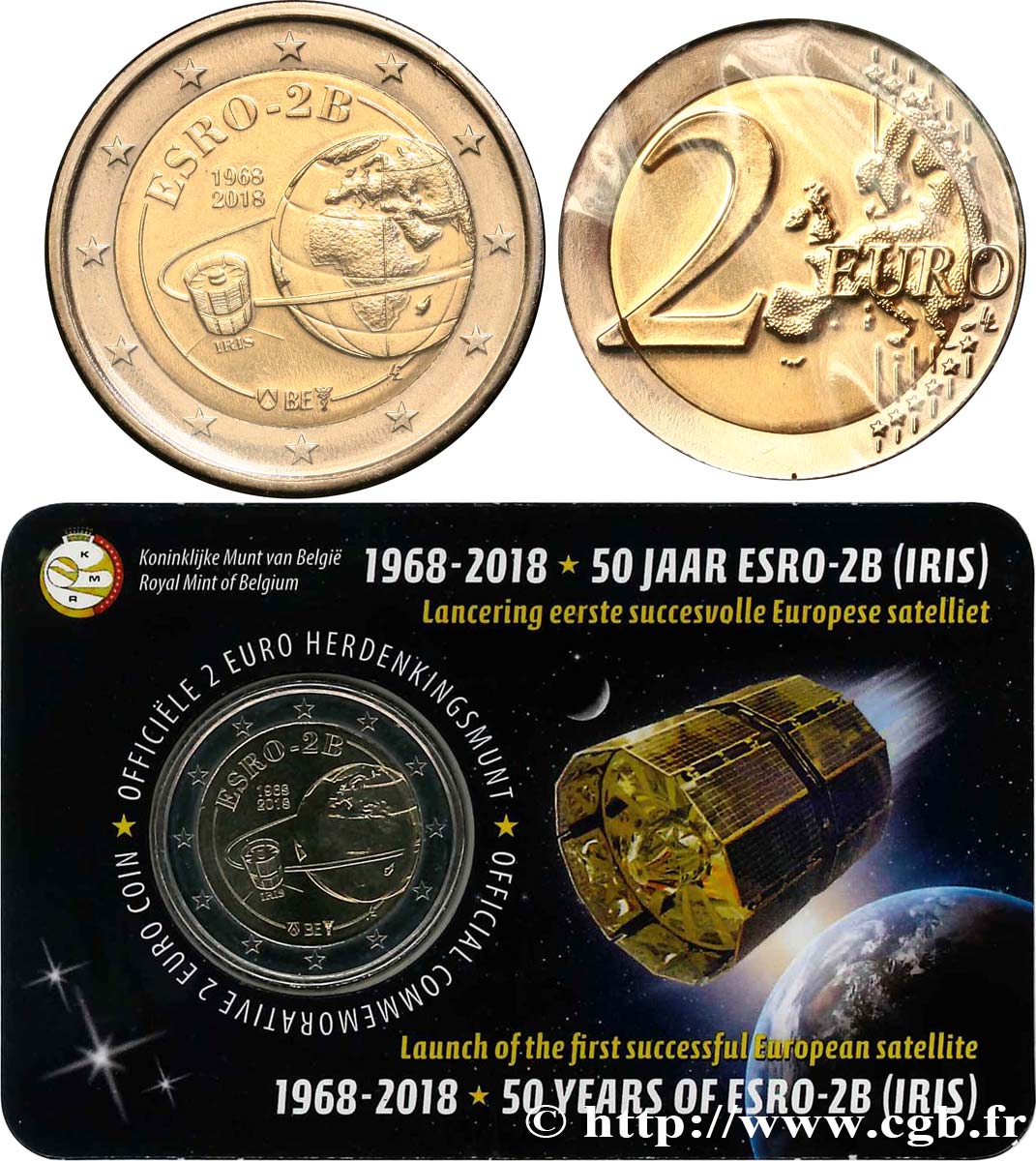 BELGIQUE Coin-card 2 Euro 50 ANS D’ESRO-2B (IRIS) - Version flamande 2018 FDC