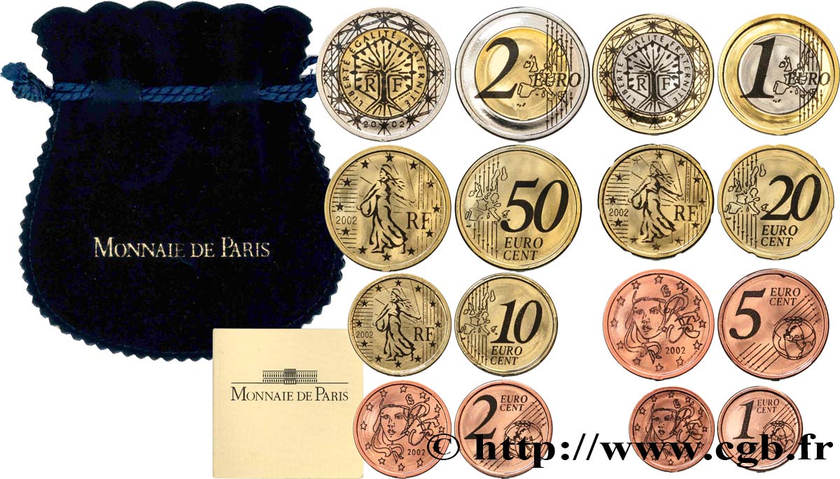 FRANCE FAC-SIMILÉS DE LA MONNAIE DE PARIS - LES PREMIERS EUROS 2002 BU