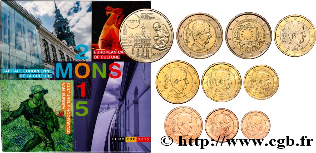 BELGIQUE SÉRIE Euro BRILLANT UNIVERSEL - Mons 2015 (10 pièces) 2015 BU