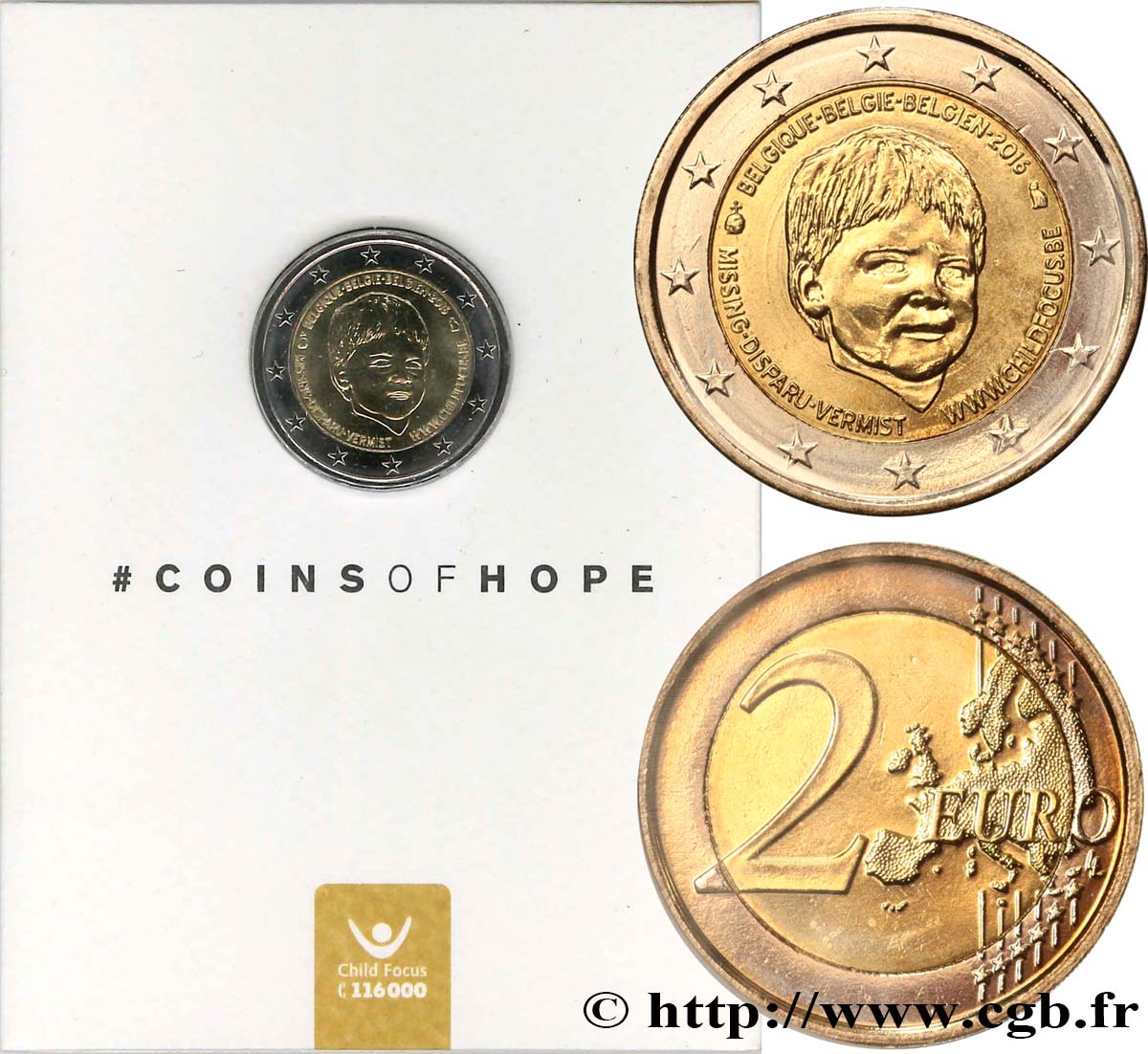 BELGIQUE Coin-card 2 Euro CHILD FOCUS - JOURNÉE INTERNATIONALE DES ENFANTS DISPARUS 2016 FDC