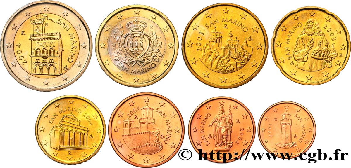 RÉPUBLIQUE DE SAINT- MARIN LOT DE 8 PIÈCES EURO (1 Cent - 2 Euro Domus Magna) 2003/2004 n.d. SPL