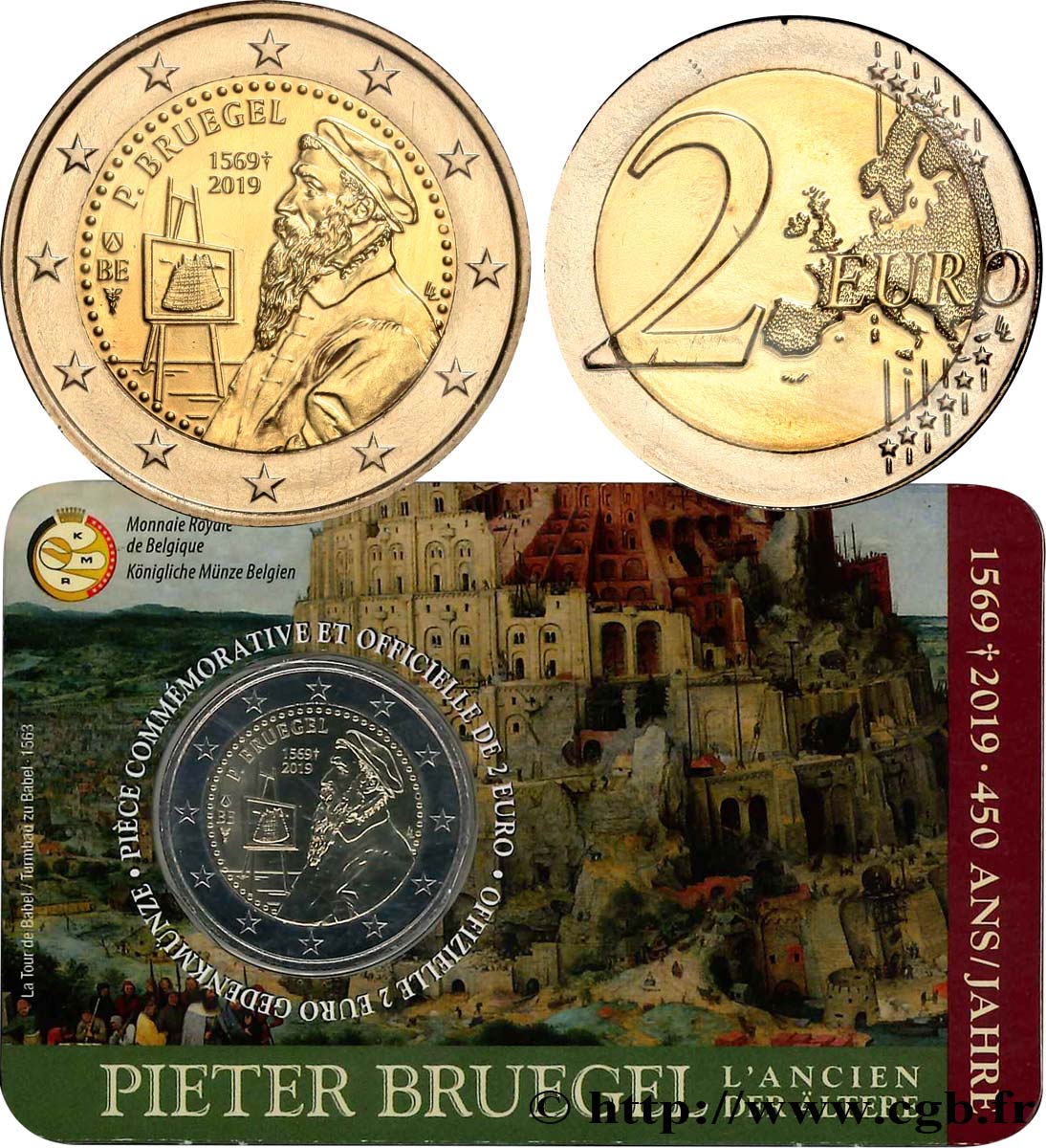 BÉLGICA Coin-card 2 Euro PIETER BRUEGEL - Version française 2019 FDC