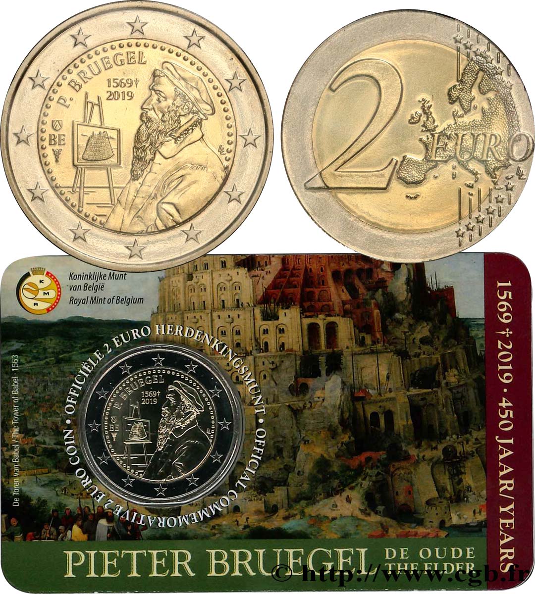 BÉLGICA Coin-card 2 Euro PIETER BRUEGEL - Version flamande 2019 FDC