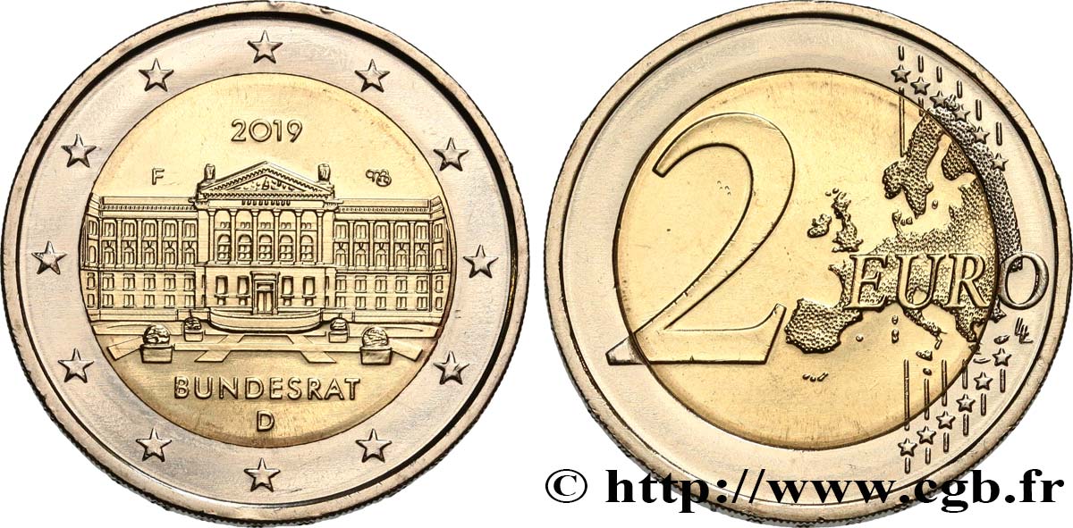 D 2019 Germany 2 Euro UNC Coin Bundesrat Federal Council 70 Years Munich 