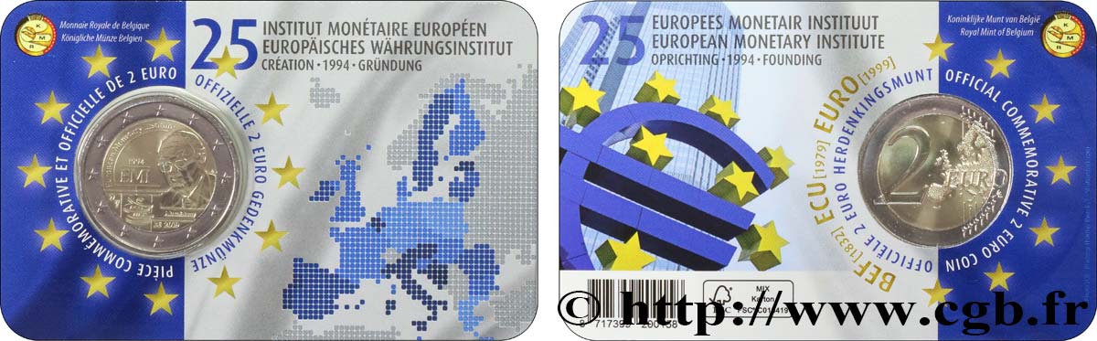 BELGIEN Coin-card 2 Euro INSTITUT MONÉTAIRE EUROPÉEN (IME). - Version française 2019