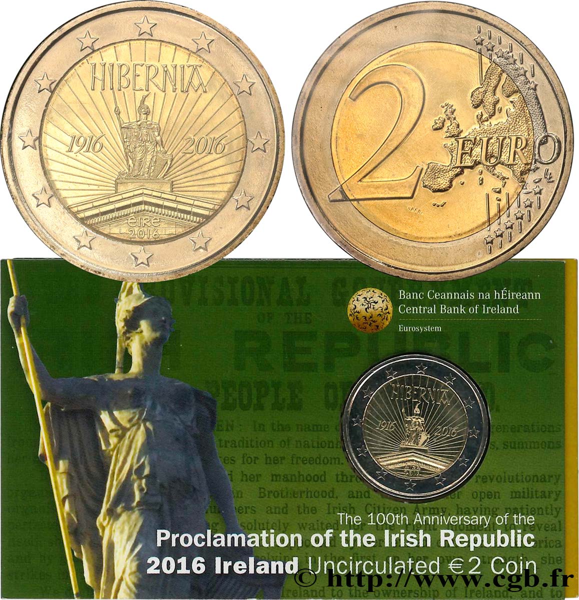 IRELAND REPUBLIC Coin-Card 2 Euro 100e ANNIVERSAIRE DE L INDÉPENDANCE  2016 Brilliant Uncirculated