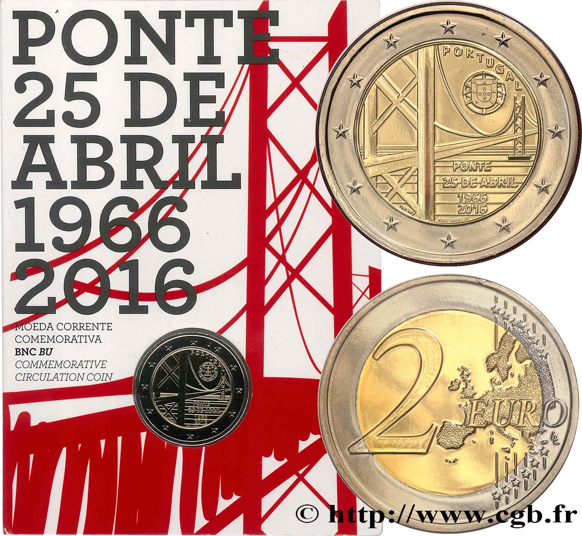 PORTUGAL Coin-Card 2 Euro 50e ANNIVERSAIRE DU 25 AVRIL 2016 Brilliant Uncirculated