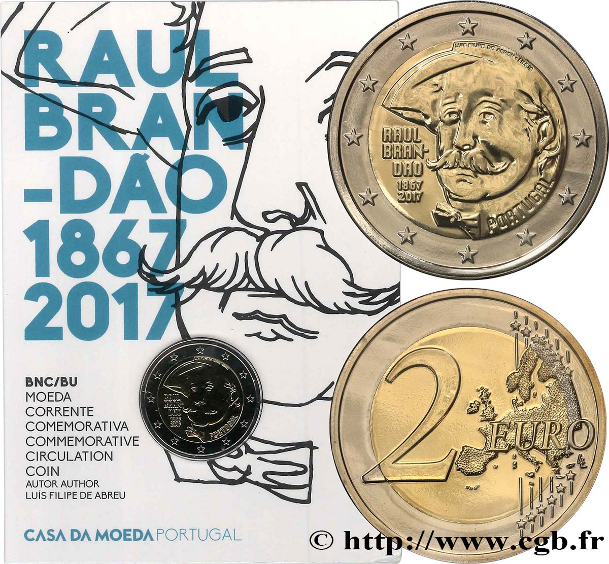 PORTUGAL Coin-Card 2 Euro RAUL BRANDAO 2017 BU