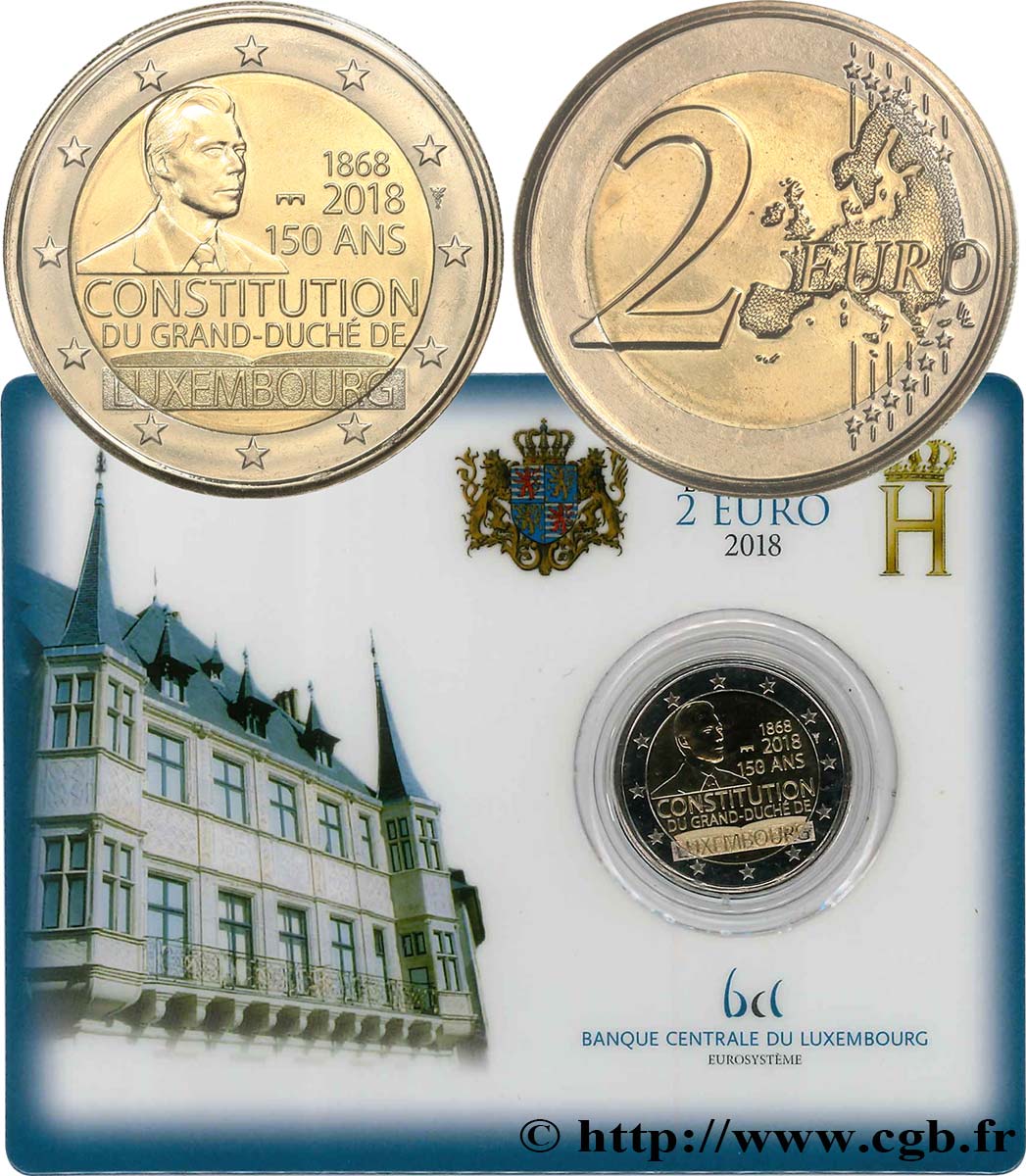 LUXEMBURGO Coin-Card 2 Euro 150e ANNIVERSAIRE DE LA CONSTITUTION LUXEMBOURGEOISE 2018 BU
