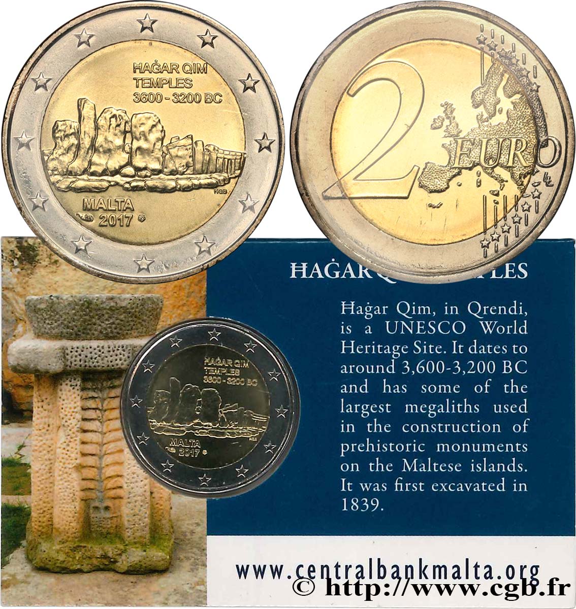 MALTA Coin-Card 2 Euro TEMPLE ĦAGAR QIM 2017 Brilliant Uncirculated