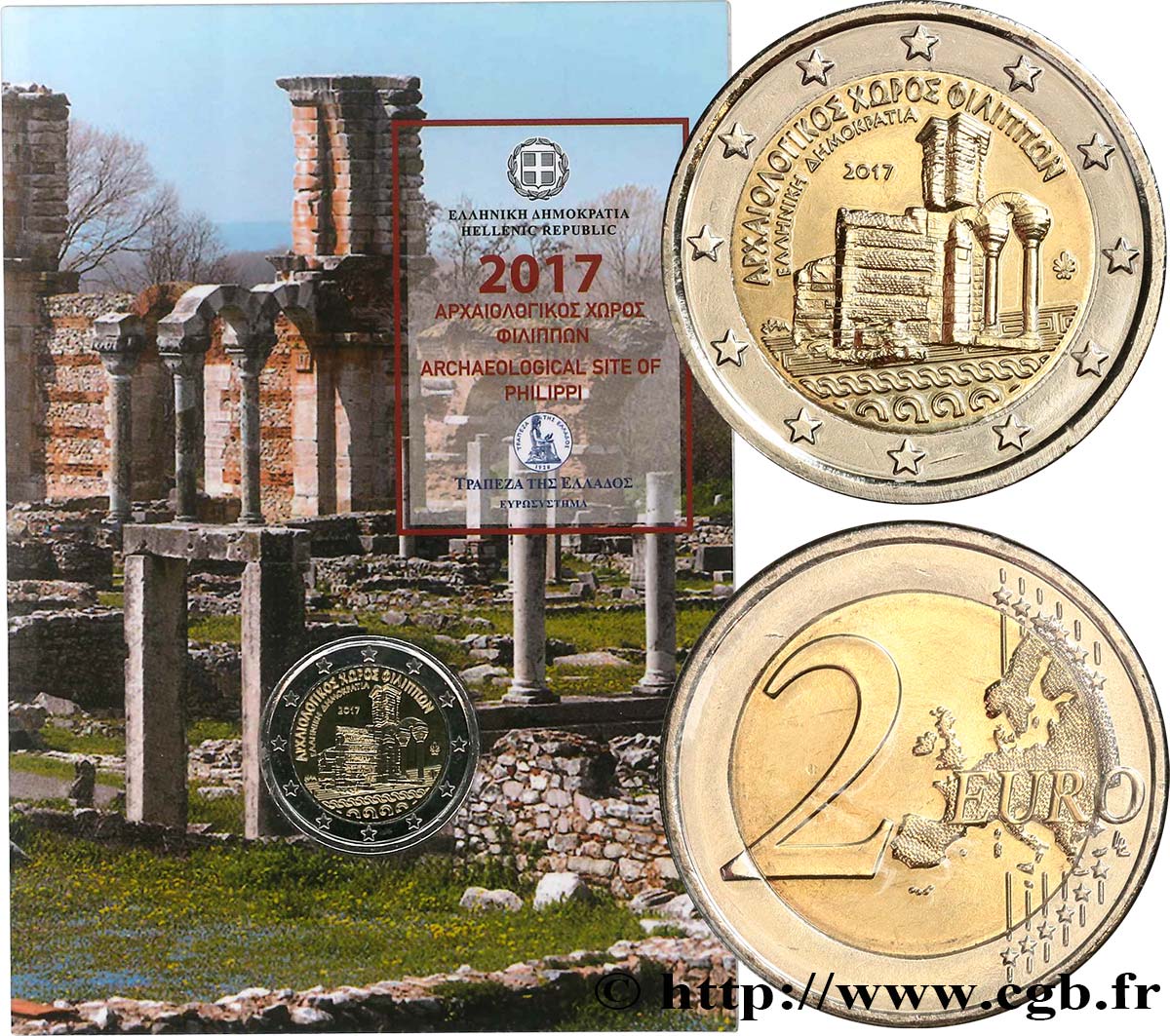 GREECE Coin-Card 2 Euro SITE ARCHÉOLOGIQUE DE PHILIPPES 2017 Brilliant Uncirculated