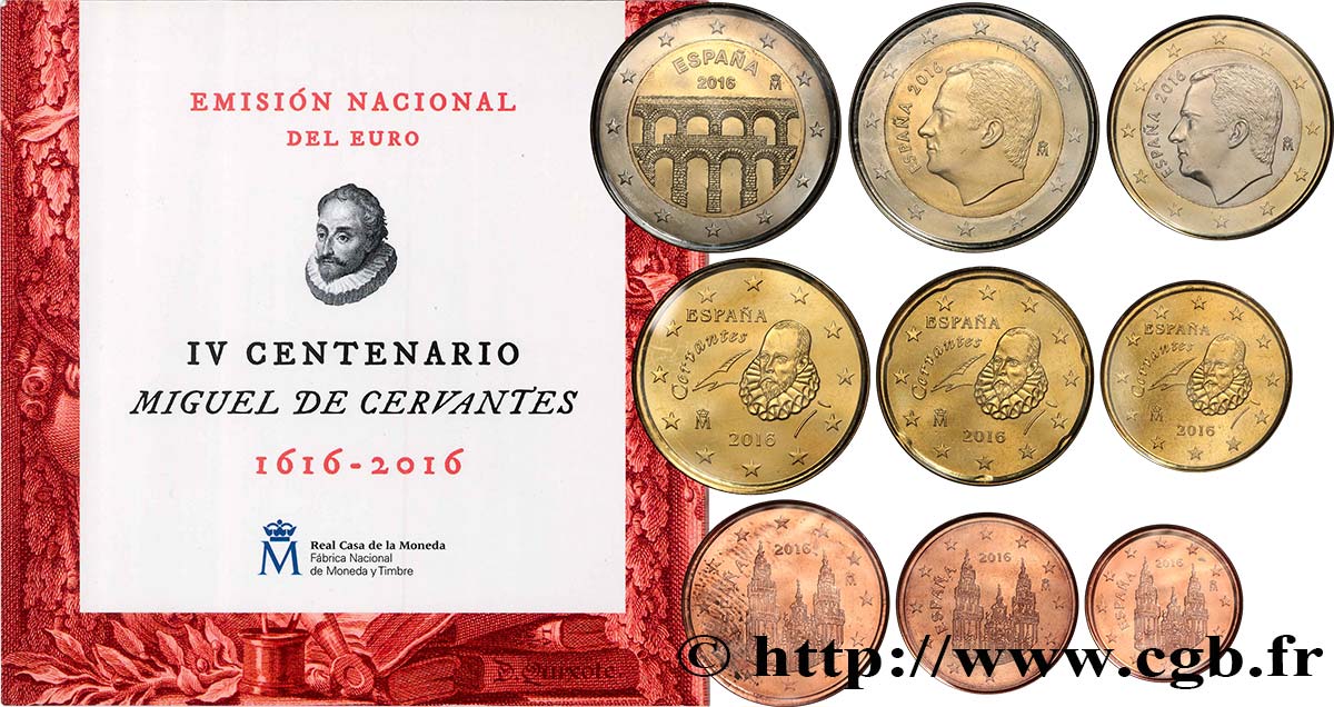 ESPAGNE SÉRIE Euro BRILLANT UNIVERSEL - 400 ans de la mort de Cervantes 2016 BU
