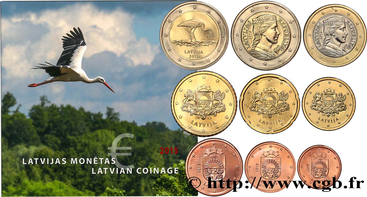 LATVIA SÉRIE Euro BRILLANT UNIVERSEL - La Cigogne 2015 Brilliant Uncirculated
