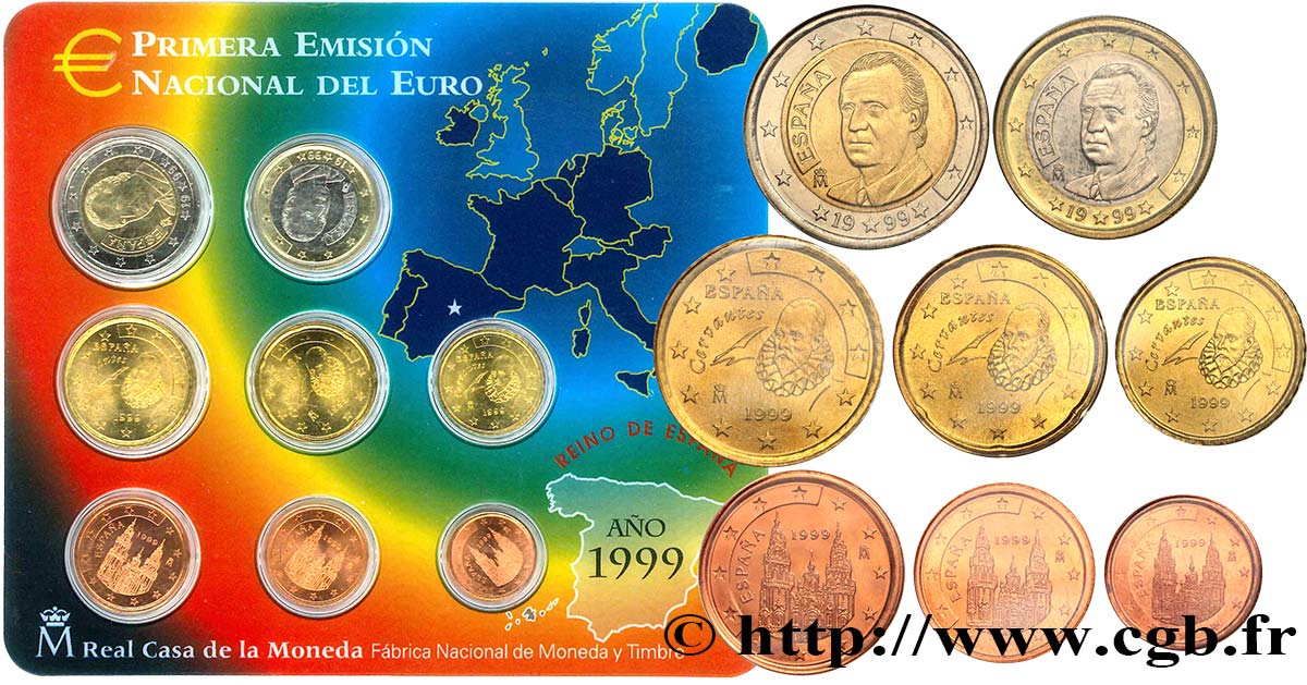 SPAIN SÉRIE Euro BRILLANT UNIVERSEL (8 pièces) 1999 Brilliant Uncirculated
