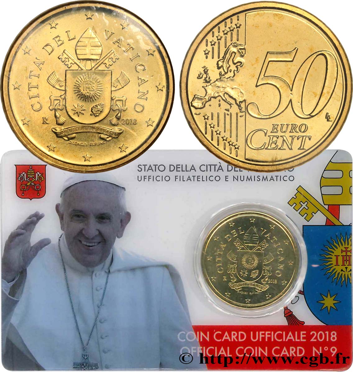 VATICANO Coin-Card (n°9) 50 Cent ARMOIRIES DU PAPE FRANÇOIS
 2018 BU