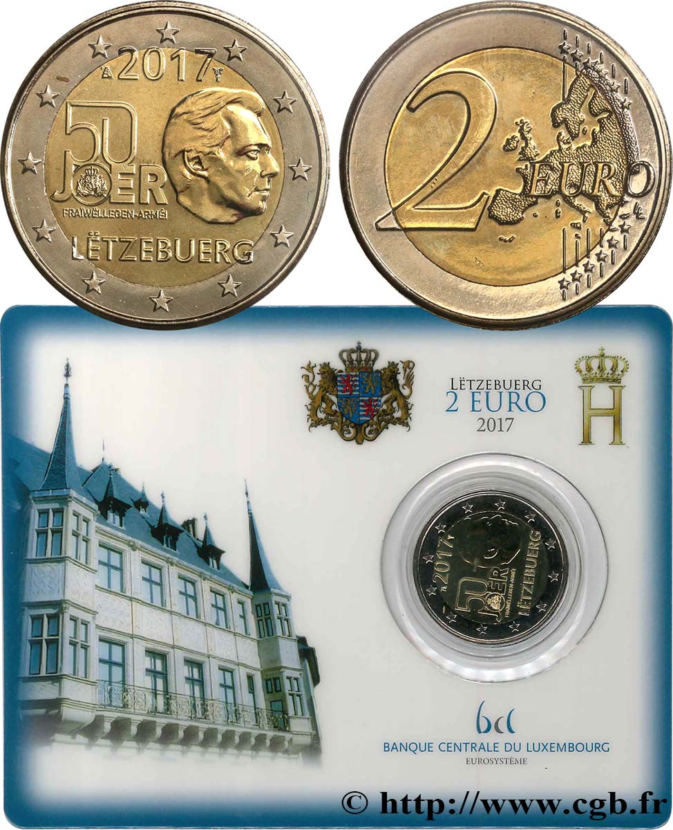 LUXEMBOURG Coin-Card 2 Euro 50e ANNIVERSAIRE DU VOLONTARIAT DE L’ARMÉE LUXEMBOURGEOISE  2017 BU