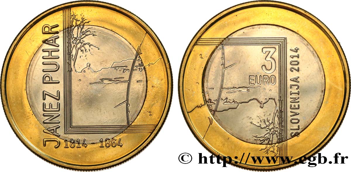 SLOVENIA 3 Euro - JANEZ PUHAR 2014 MS