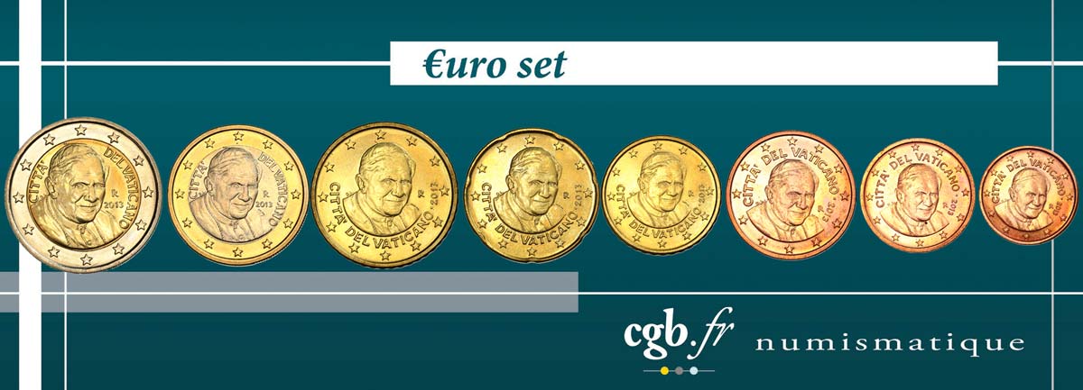 VATICAN LOT DE 8 PIÈCES EURO (1 Cent - 2 Euro Benoît XVI) 2013 SPL