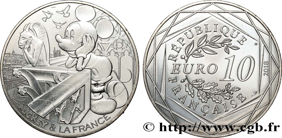 FRANCIA 10 Euro MICKEY ET LA FRANCE - NOTRE DAME DE PARIS 2018 FDC