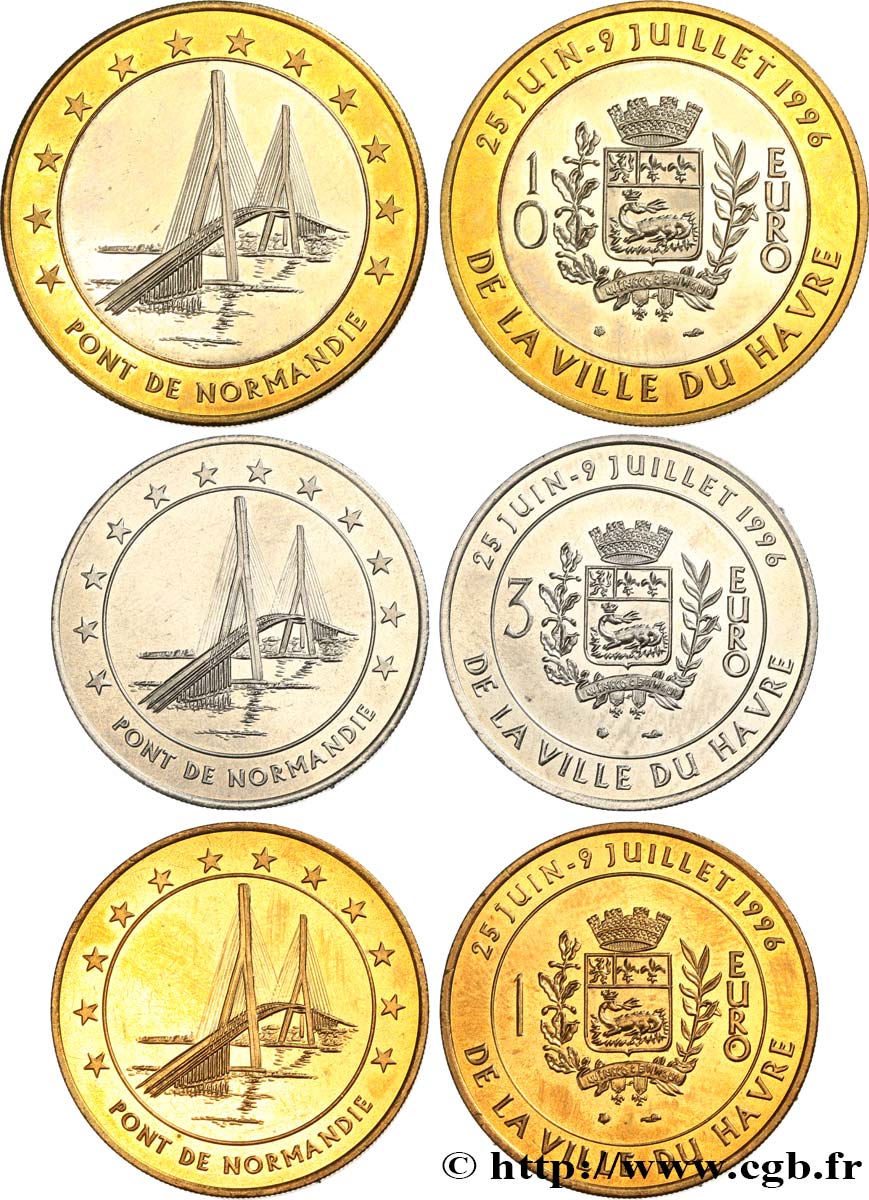 FRANKREICH Lot 1, 3 et 10 Euro du Havre (25 juin - 9 juillet 1996) 1996