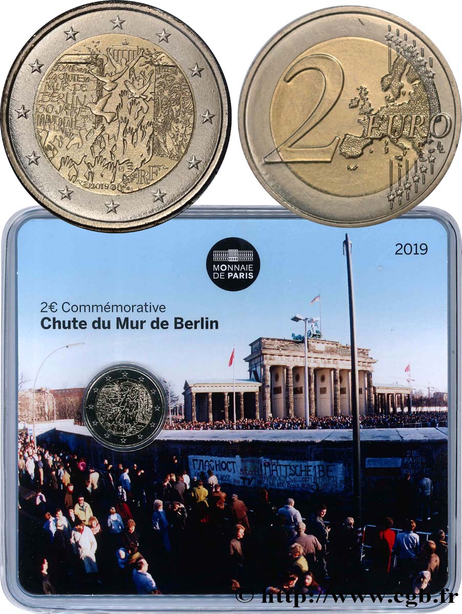 FRANCE Blister BU 2 Euro CHUTE DU MUR DE BERLIN 2019 Brilliant Uncirculated
