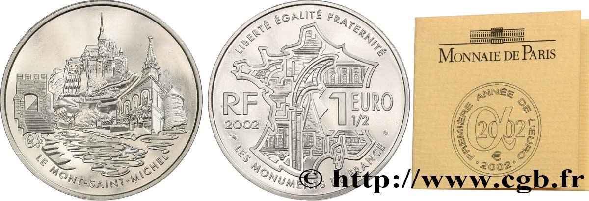 FRANCE Belle Épreuve 1 Euro 1/2 MONT SAINT-MICHEL 2002 BE