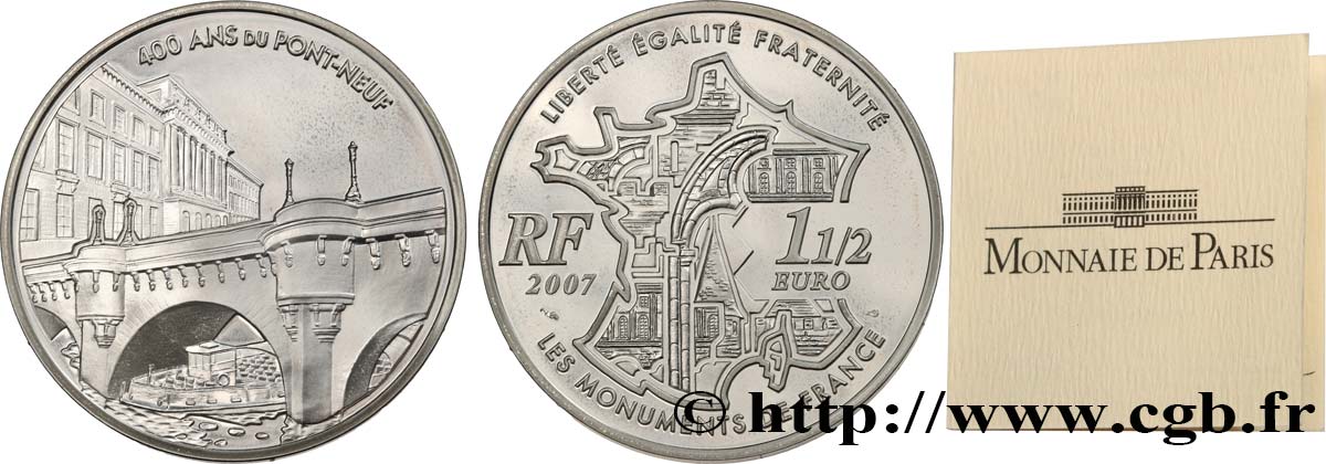 FRANCIA Belle Épreuve 1 Euro 1/2 PONT-NEUF 2007 BE
