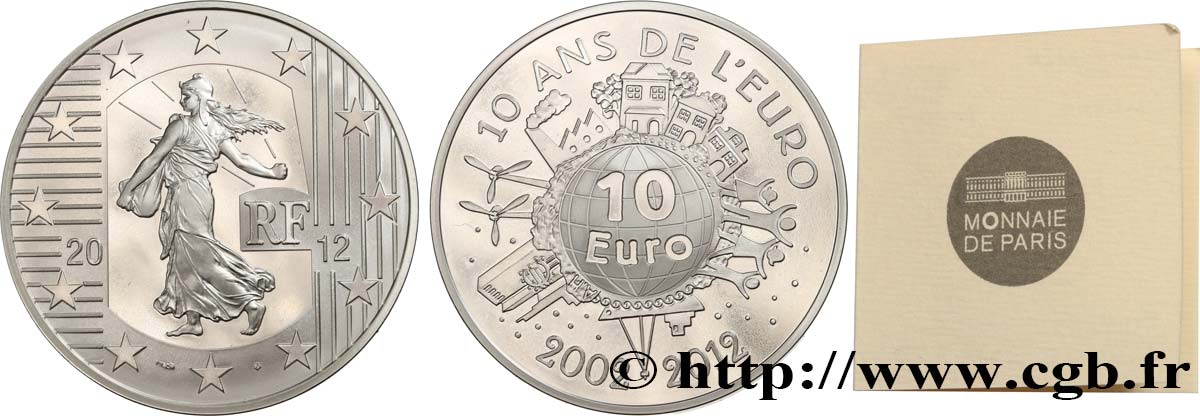 FRANCIA Belle Épreuve 10 Euro LA SEMEUSE - 10 ans de l’Euro 2002-2012 2012 BE