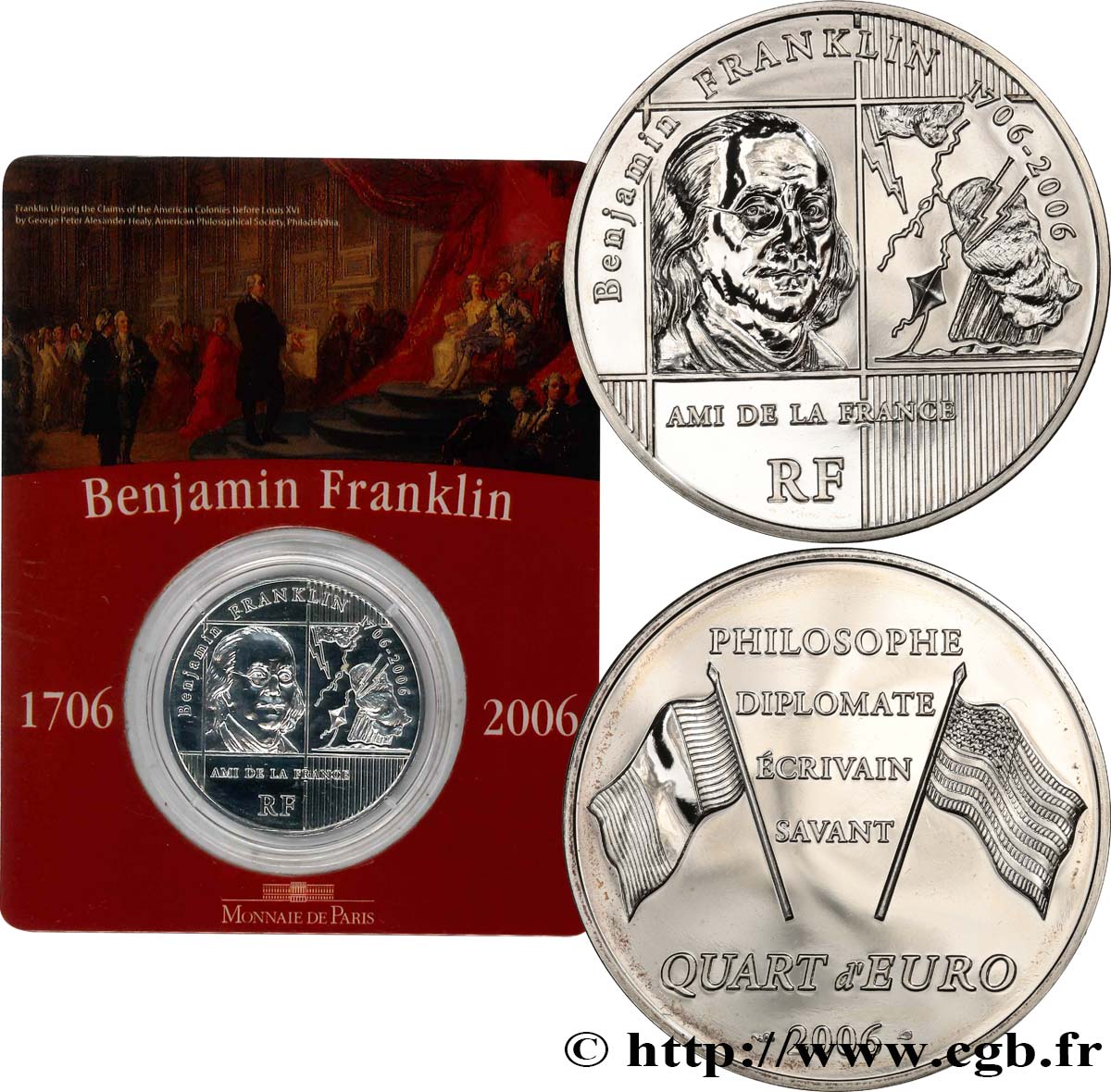 FRANCE Blister BU Quart d’Euro BENJAMIN FRANKLIN 2006 Brilliant Uncirculated