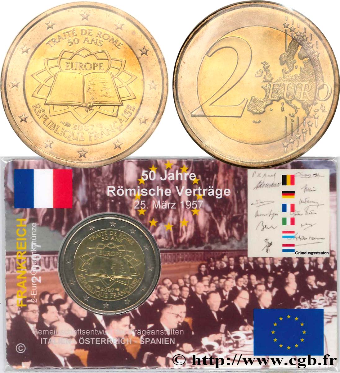 FRANCE Coin-Card 2 Euro CINQUANTENAIRE DU TRAITÉ DE ROME 2007 Brilliant Uncirculated