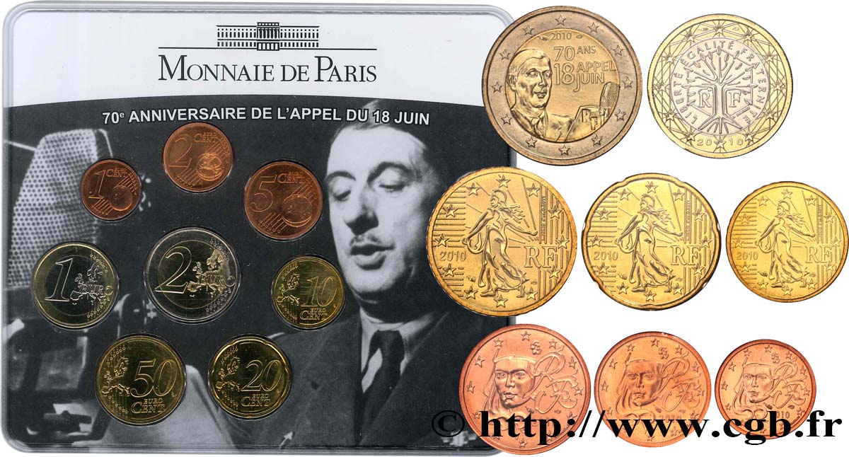 FRANCE SÉRIE Euro BRILLANT UNIVERSEL - 70e ANNIVERSAIRE DE L’APPEL DU 18 JUIN 2010 BU