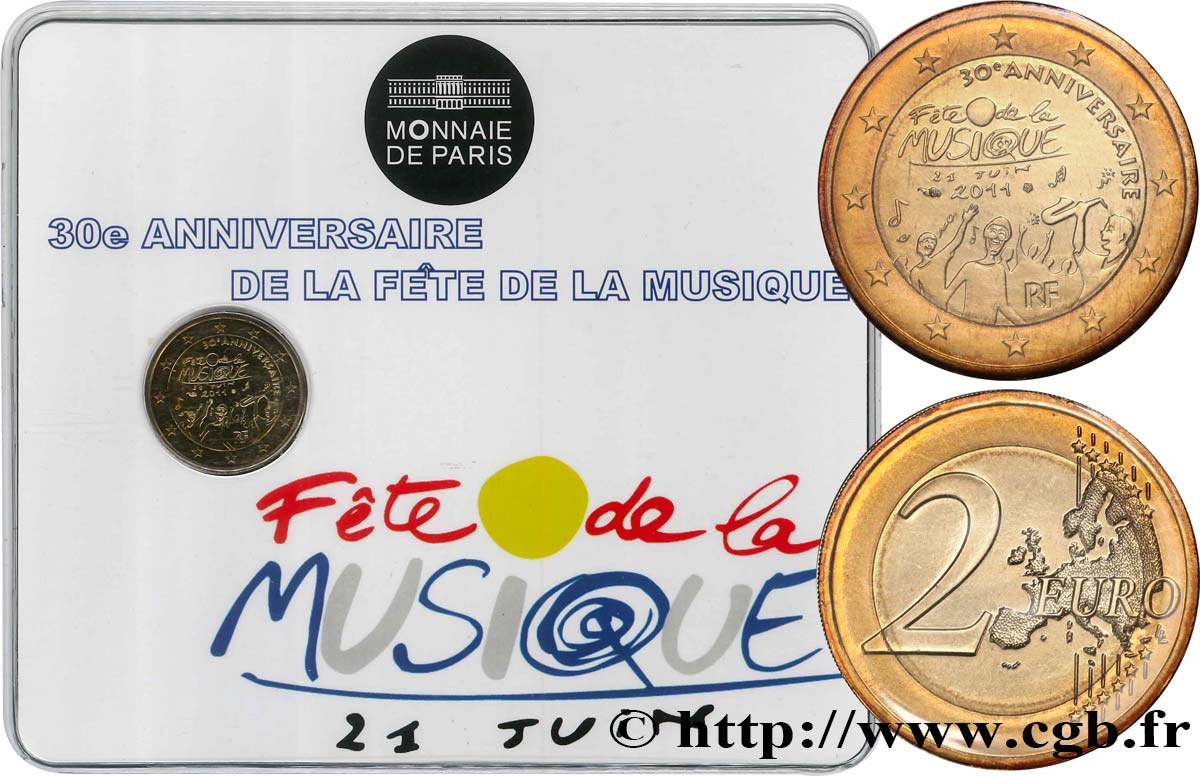 FRANCE Coin-Card 2 Euro 30ème ANNIVERSAIRE DE LA FÊTE DE LA MUSIQUE  2011 BU