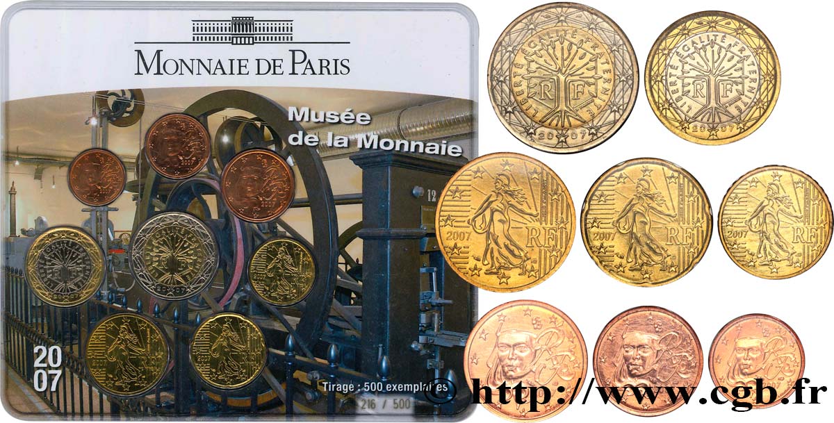 FRANKREICH SÉRIE Euro BRILLANT UNIVERSEL - MUSÉE DE LA MONNAIE 2007