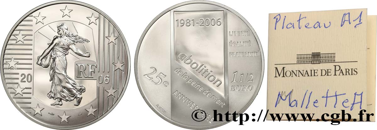 FRANCE Belle Épreuve 1 Euro 1/2 LA SEMEUSE - ABOLITION DE LA PEINE DE MORT 2006 BE