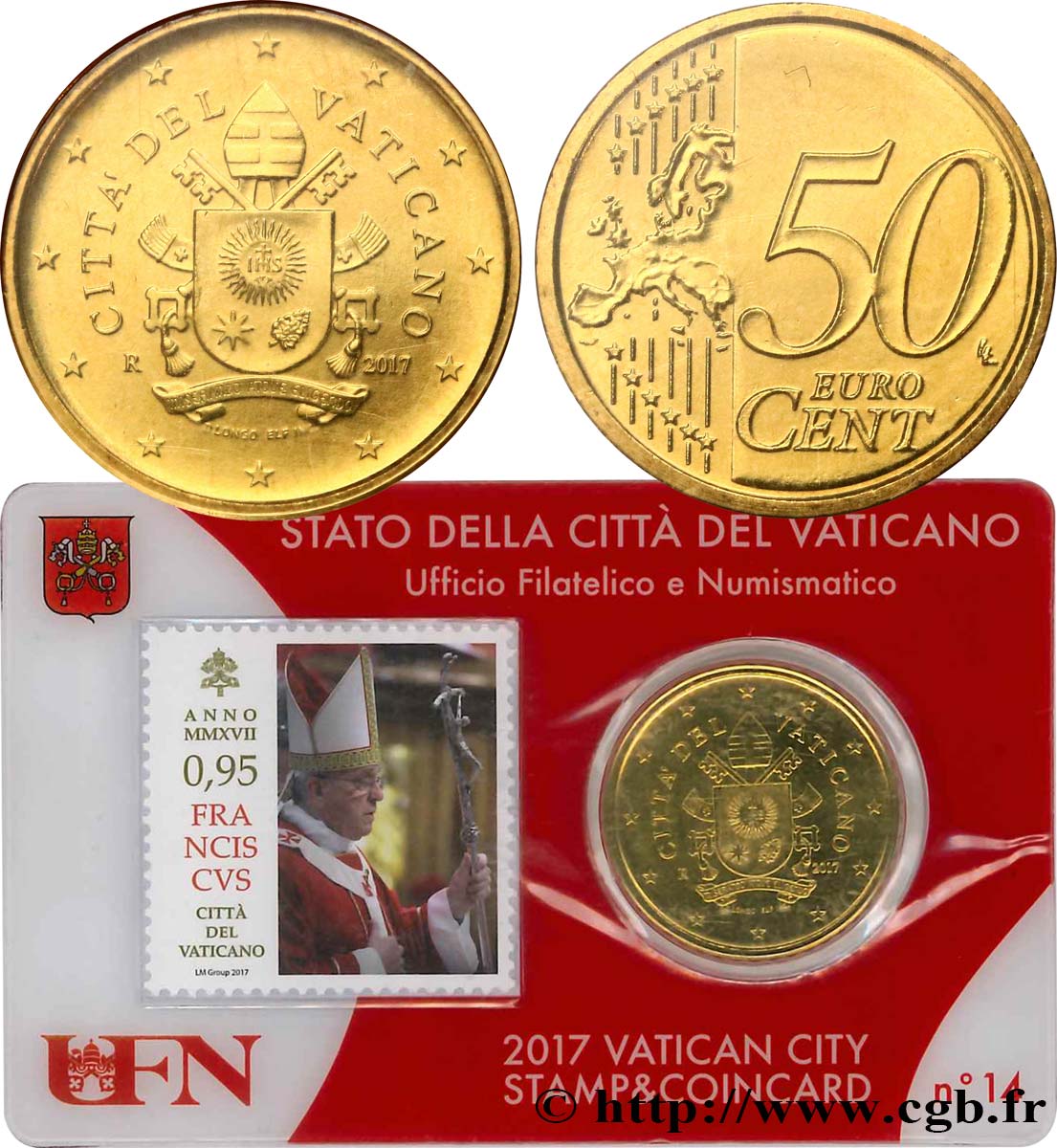 VATICAN Coin-Card (n°14) 50 Cent ARMOIRIES DU PAPE FRANÇOIS
 2017 Brilliant Uncirculated