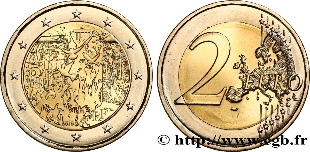 FRANCE 2 Euro CHUTE DU MUR DE BERLIN 2019 MS