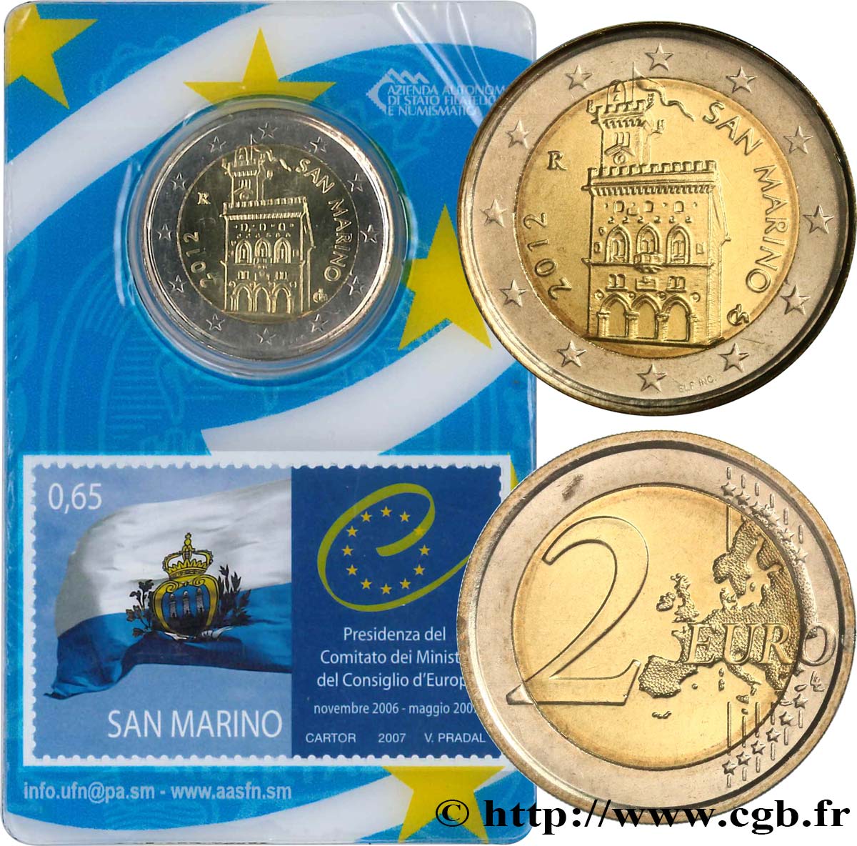 SAN MARINO Coin-Card / Timbre 2 Euro DOMUS MAGNA - PRÉSIDENCE DU CONSEIL DES MINISTRES DU CONSEIL DE L’EUROPE 2012 MS