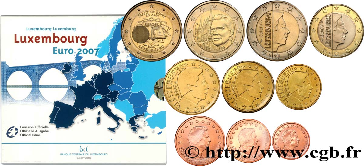 LUXEMBOURG SÉRIE Euro BRILLANT UNIVERSEL  2007 Brilliant Uncirculated