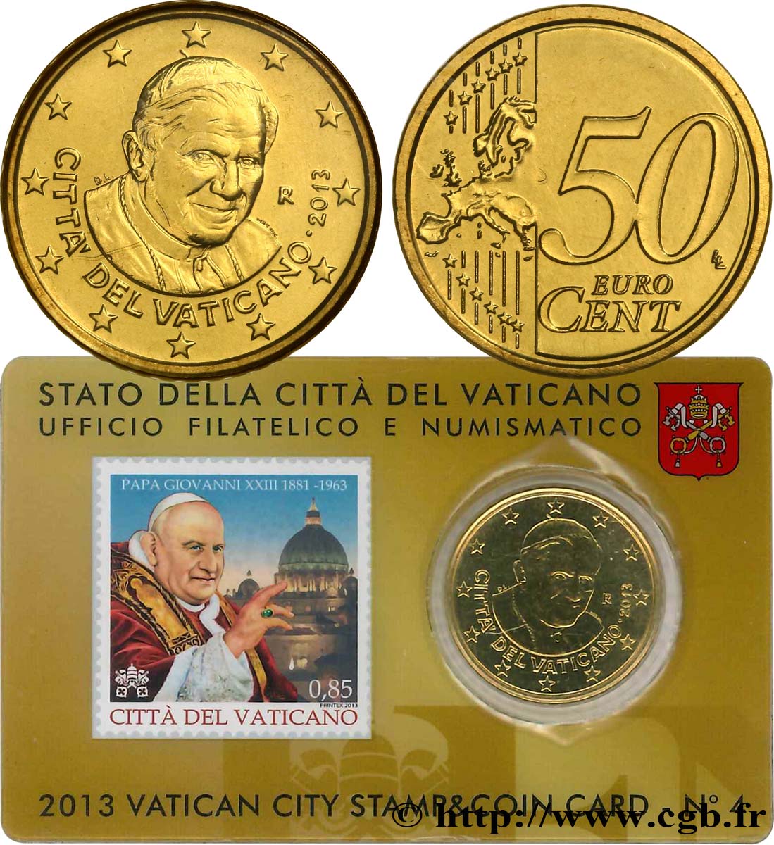 VATICAN Coin-Card 50 Cent BENOÎT XVI + Timbre (n°4)
 2013 Brilliant Uncirculated