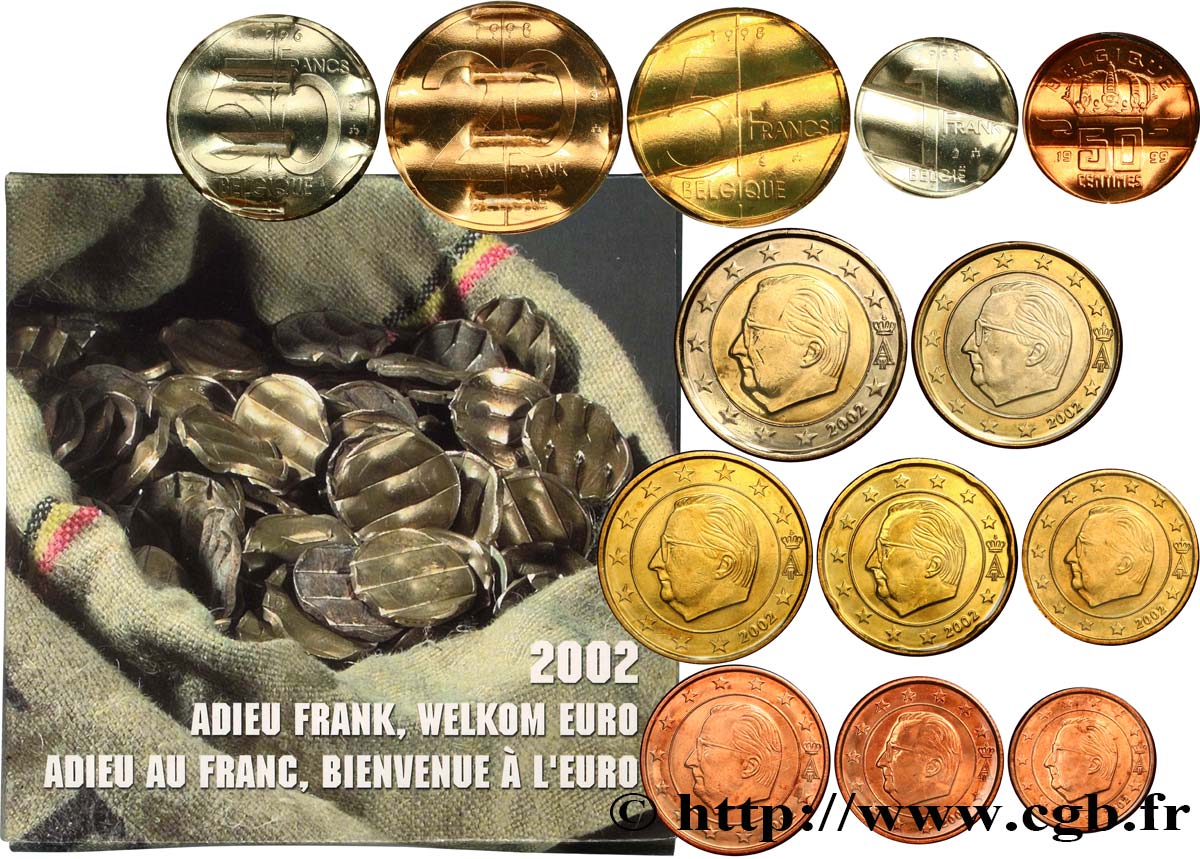 BELGIQUE SÉRIE Euro BRILLANT UNIVERSEL - L’ADIEU AU FRANC 2002 BU