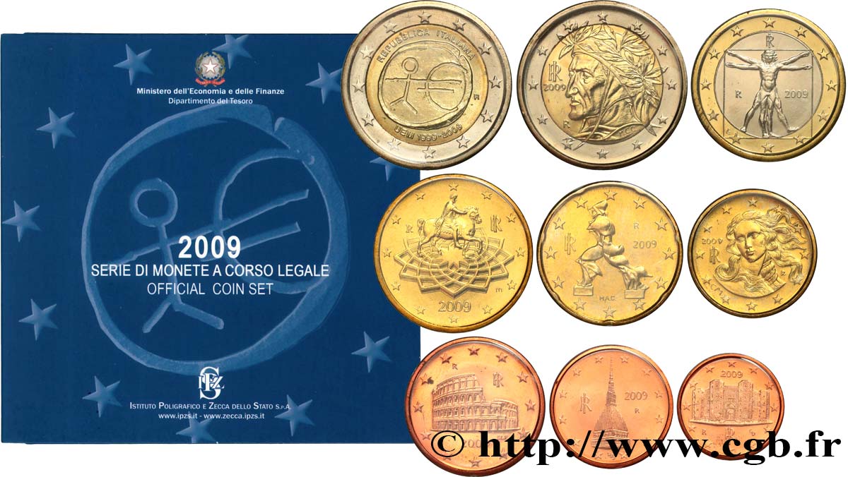 ITALY SÉRIE Euro BRILLANT UNIVERSEL (9 pièces) 2009 Brilliant Uncirculated