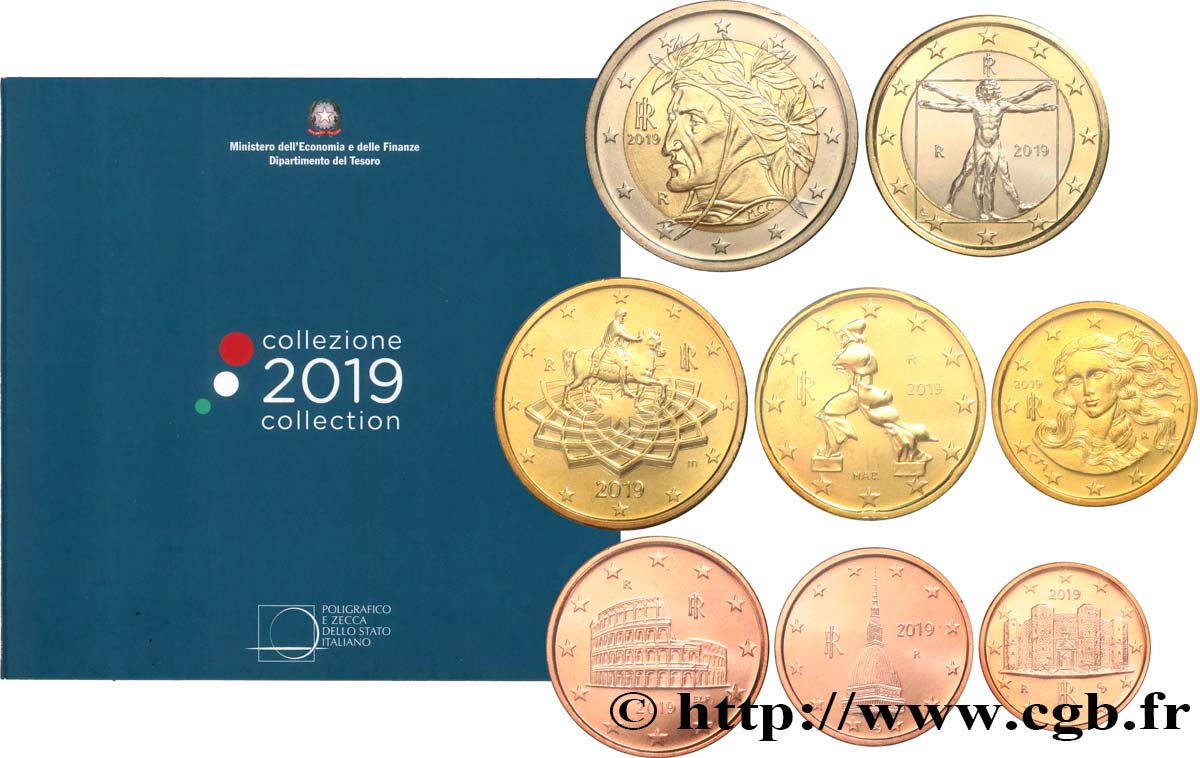 ITALY SÉRIE Euro BRILLANT UNIVERSEL (8 pièces) 2019 Brilliant Uncirculated